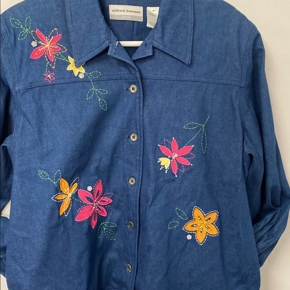 Alfred Dunner Petite Blue Floral Jacket Embroidered Women's Jean Size 14P - Picture 3 of 8